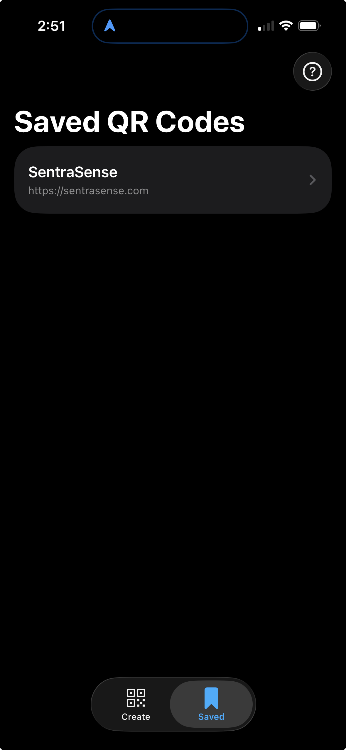 Saved QR code list on device